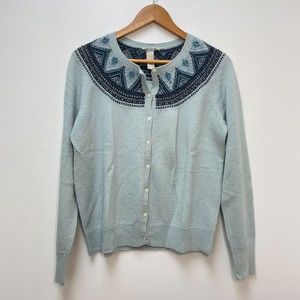 Lucky Brand Wool Blend Fair Isle Pastel Mint Button Up Cardigan Women's XL